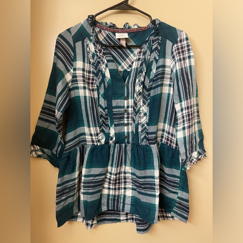 Knox Rose EUC plaid 3/4 sleeve top